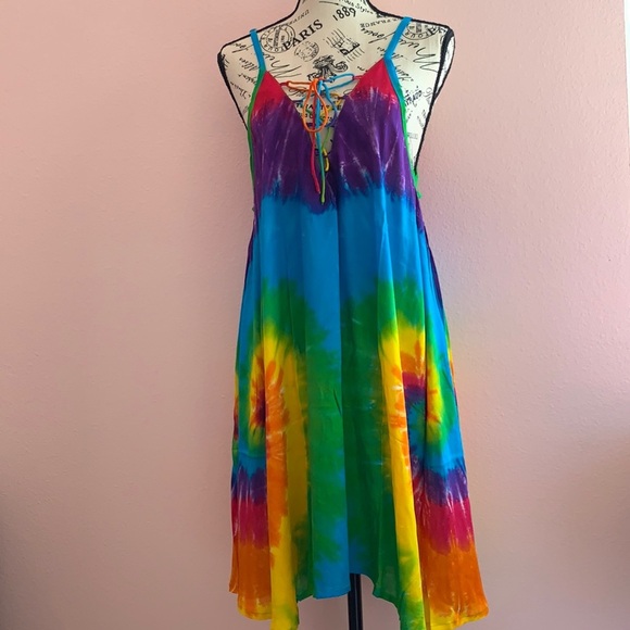 Rainbow Tie Dye Dress or Swimsuit Cover Up size L - Picture 1 of 6